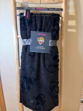 Ed Hardy Jacquard Luxe Throw Blanket Black Skull Metallic 50x70 NWT